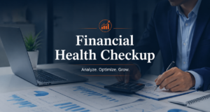 Financial health checkup analysis with professional reviewing reports and calculator